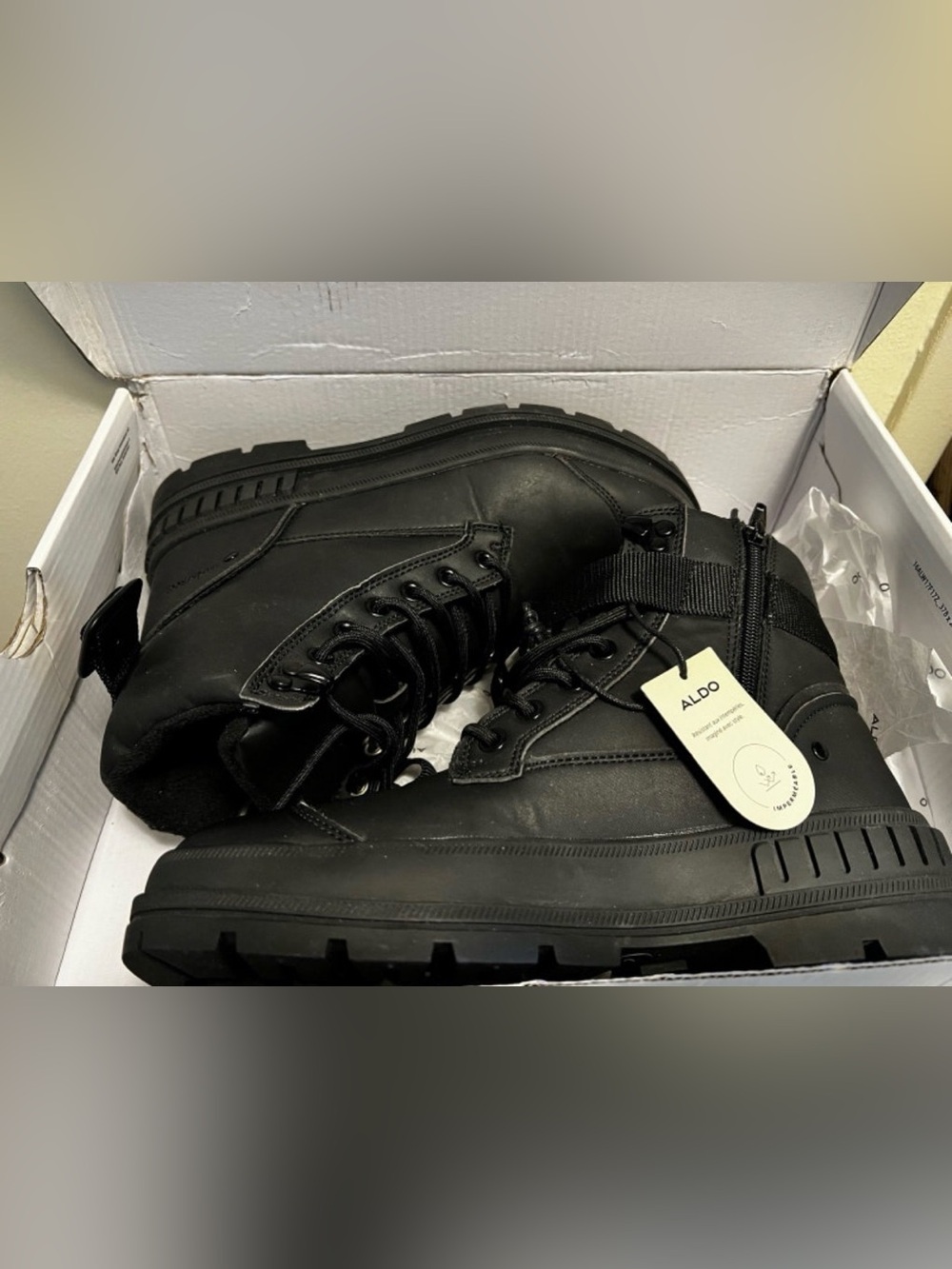 New-Aldo Black Lace-Up Combat Boots